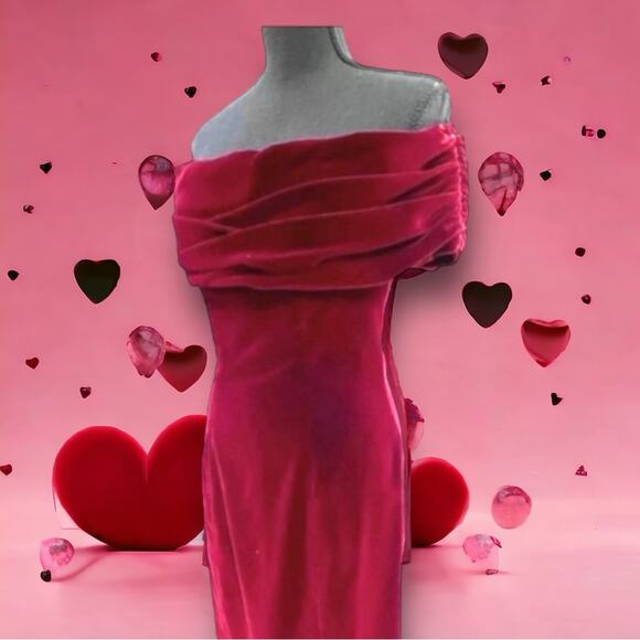 ZUM ZUM VINTAGE Deep Red Velvet Off Shoulder Cocktail Dress SZ 7/8 - Picture 12 of 12